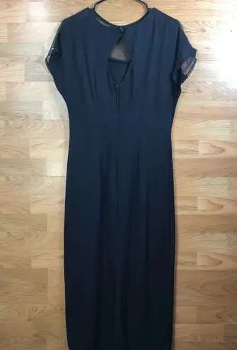 WNY Size 8 VINTAGE Maxi Black Dress w/Black Mesh and Pearls and a Back Zipper