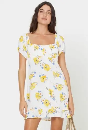 New Auguste The Label Madeline Davis Short Sleeve Mini Dress White Yellow Floral Size 6
