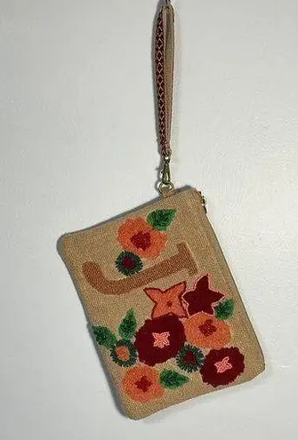 America & Beyond "J" Personalized Initial Embellished Wristlet Pouch Tan