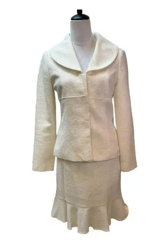 Moda International Winter White Skirt Suit Set With Removal Faux Fur Collar Sz 6