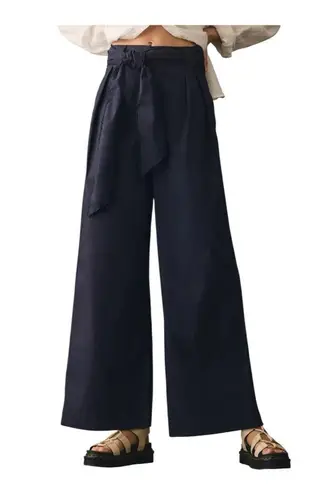 En Saison Marin Navy Wide Leg Embroidered Belt Trousers | Size L | Anthropologie Blue Size L