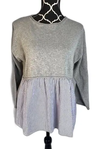 Moon & Madison Gray Sweater Woven Striped Cotton Shirt Combo Preppy Size Small