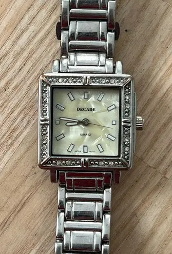 Decade Pearl and Crystal Ladies Watch Square Dial Metal Bracelet Silver