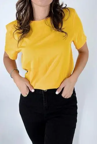 Vintage Point and Line Yellow Crewneck Short Sleeve Blouse Size Small