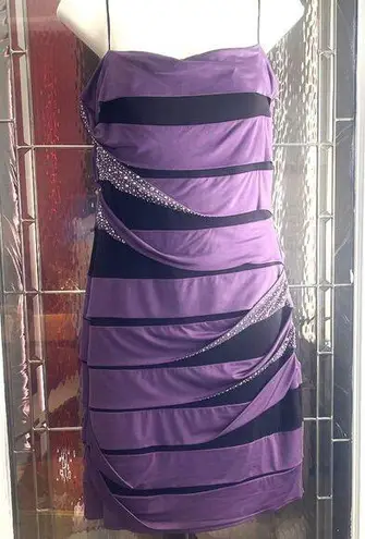 City Studio Women Min Cocktail Sequins Dress Purple & Black Sz L Stretch Size L