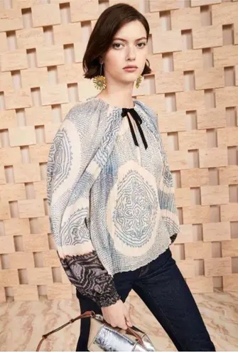 Ulla Johnson Pauline Printed Silk Chiffon Blouse Moonstone Blouse Size 2 Peasant