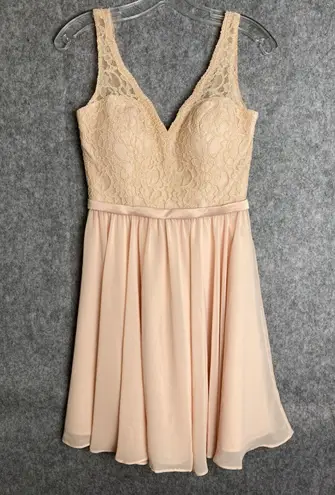 Mori Lee Lace Bodice Dress Chiffon Party Cocktail Pastel Pink Blush Sleeveless 6