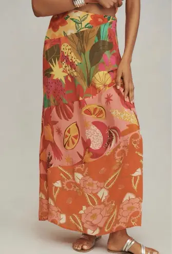 Farm Rio Satin Slip A-Line Floral Maxi Skirt, Size S