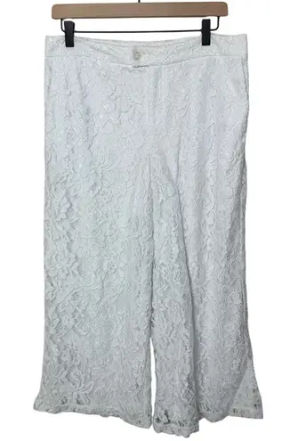 Boston Proper Lace Wide Leg Cropped Pants Women's Size 14 White Resortwear
