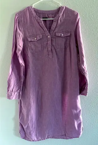 C&C California Talbots Dress Womens PM Purple Linen Preppy Coastal Beachy Resort