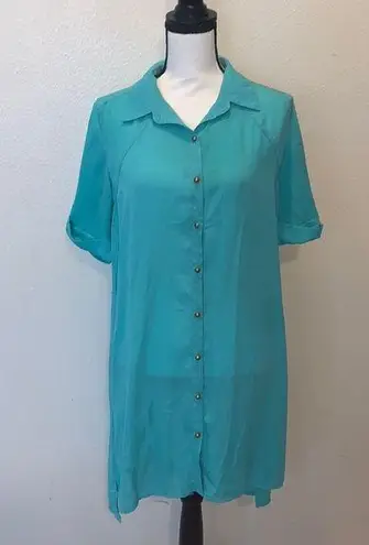 Tea N Rose blue lightweight button Down asymmetrical dress