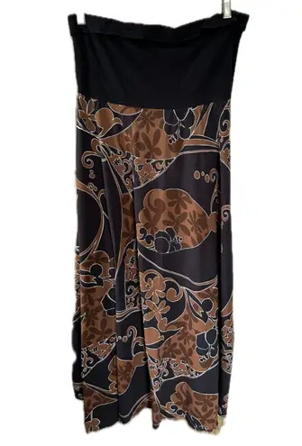 Kalaheo Hawaiian Tropical Stretch Strapless Smocked Back Brown Midi Dress XL Black