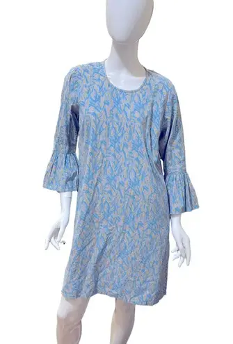 Roller Rabbit Blue Floral Stripe Three Quarter Ruffle Sleeve Dress Women’s Large