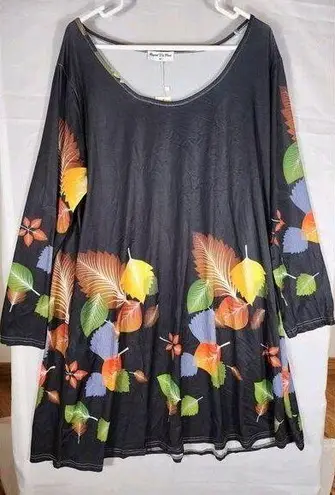 Beyond This Plane Tunic Shirt Dress Size 3X Black Color Splash Long Sleeve (A33)