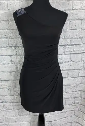 JS Boutique one shoulder rouched dress w/sequin appliqué black sz 6
