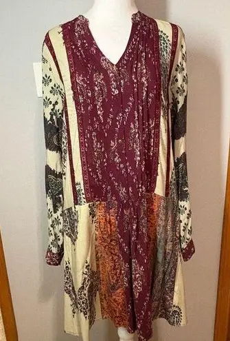 TINY Anthropologie bohemian boho peasant patchwork Gwen drop waist shirt dress s Red
