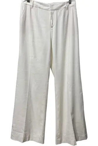 Rebecca Taylor Linen Blend Pants Mid Rise White Wide Leg Fully Lined Trousers 8