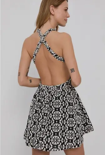 Bardot Floral Embroidered Open Back Dress Black & White