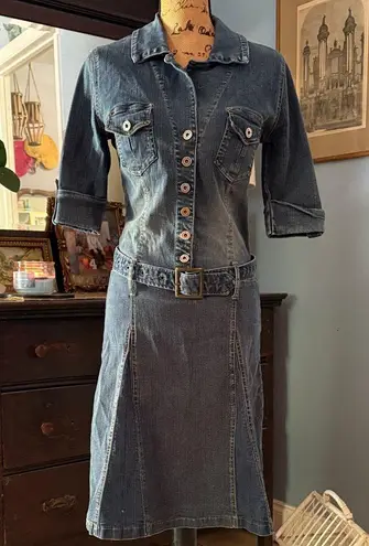 Hot Kiss Y2K Vintage Denim Button-Up Belted Dress