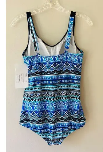 Penbrooke Sz 10 One Piece Swimsuit Tummy Control Ruched Side Bikini Bottom Blue