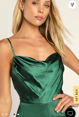 Lulus Emerald Green Satin Cowl Sort Romper - Image 3