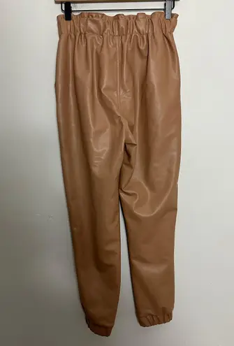 Abercrombie & Fitch ABERCROMBIE- Vegan Faux Leather Sunday Jogger Pants Pull On Paper-Bag Waist Tan - Image 6