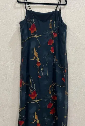 Saint Tropez West St Tropez West Dress 14 Black Red Floral Spagetti Shift Midi VTG 90s Y2K Goth