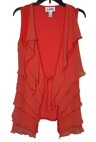 Joseph Ribkoff Women's Vest Tie Front Sleeveless Tiered Ruffled Sheer Orange 6