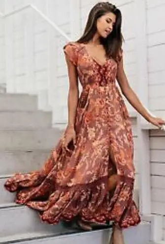 Jaase Long Maxi Boho Floral Print Dress Size XS Button front Rayon Cottagecore