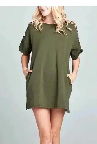 Velzera 🆕 Olive Pocket Cutout Tunic Dress M🆕