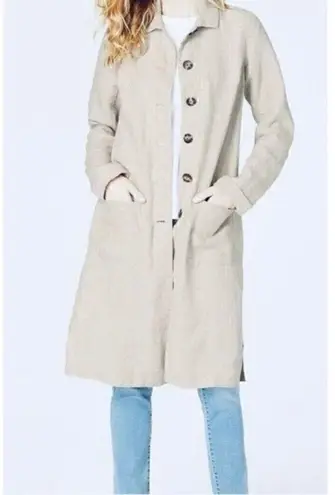 J.Jill Love Linen Button Front Longline Duster Jacket Sz.M Tan Size M
