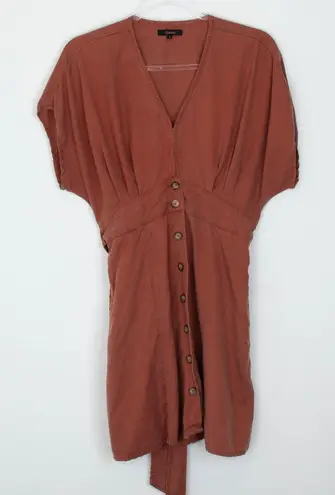 Quince Womens Rust Brown V Neck Short Sleeve Tencel Button Mini Dress Size S