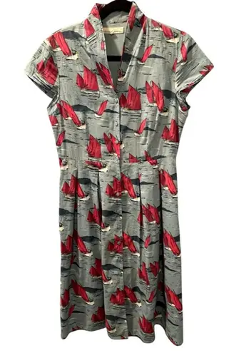 Seasalt Cornwall Size 10 Ship Brenda Dress Lined Boating Cotton Vacation Cottage Blue