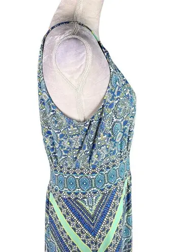 London Times  Maxi Dress 4 Keyhole Sleeveless Geometric Print Stretch New