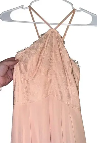 Lulu’s Women's Pink Chiffon Maxi Dress M Halter Formal Lace Detail Size M
