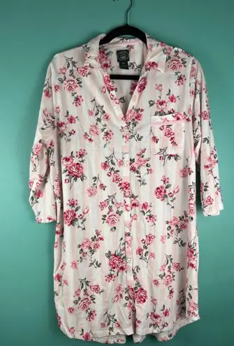 Laura Ashley Women's Pajamas XL White Pink Floral Striped Nightshirt