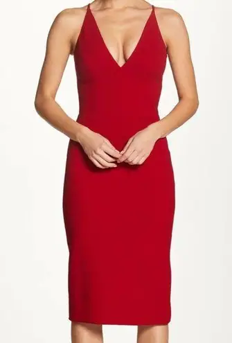 Dress the Population Lyla V-Neck Sleeveless Crepe Sheath Pencil Dress Garnet XS