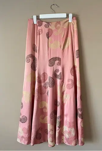 LES JUPES | Pink Silk Hand Painted Paisley Maxi Skirt Sz 8