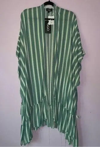 Gigio Cardigan S Longline Beachy Kimono Open Front Ruffle Swim Cover Green