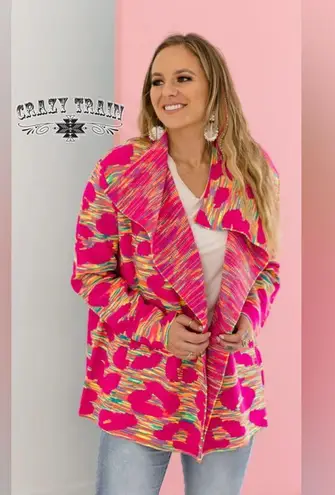 Crazy Train Pink and Yellow Knit Cardigan oversize M