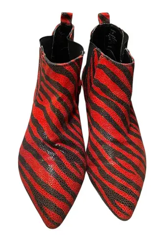 Red Zebra Print Ankle Boots Pointed Toe Elastic Chelsea Booties Size 8