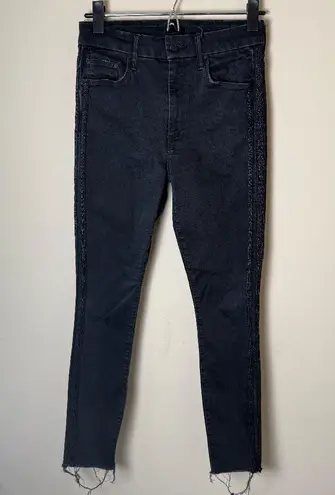 Mother Black Jeans Womens 26 HW Looker Ankle Fray Guilty Party Racer Raw Hem