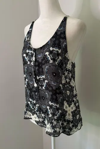 ALC Frank A.L.C. black, white & blue silk button front tank top size S