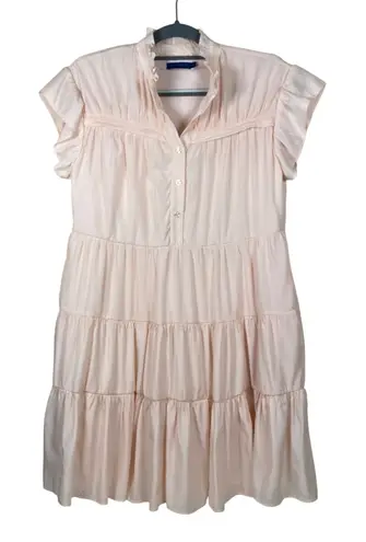 Biltmore Tiered Dress Ruffle Mock Neck Short Sleeve Casual Pink Size M Size M