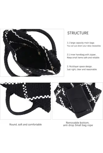 Ahdorned Black White Lily Woven Neoprene Large Tote With Pouch Purse Shoulder Bag