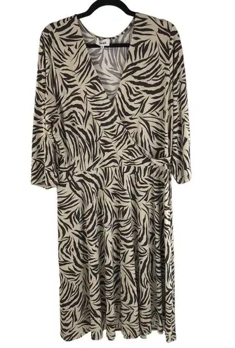 Leota Womens Perfect Wrap Zebra Safari Dress 3/4 Sleeve Beige Plus Size 1X