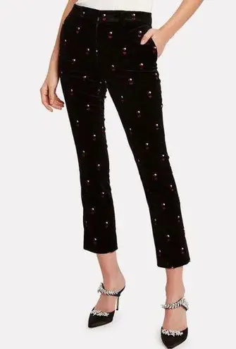 frame denim Frame Pant Women's Size 2 Perfect Heart-Embroidered Velvet Trouser Cropped Black