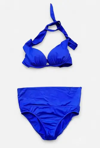 Venus Royal blue  Tummy Control high waisted and push up bikini set with gold hardware | B cup  - Image 1