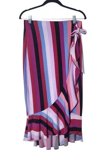 ECI Colorful Stripe Wrap Skirt Size Small Purple and Blue Stripe Ruffle Skirt