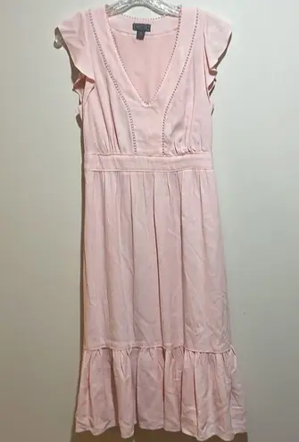 J.Crew  Point Sur V-Neck Ruffle Midi Dress Flutter Sleeve Blush Pink Size 2